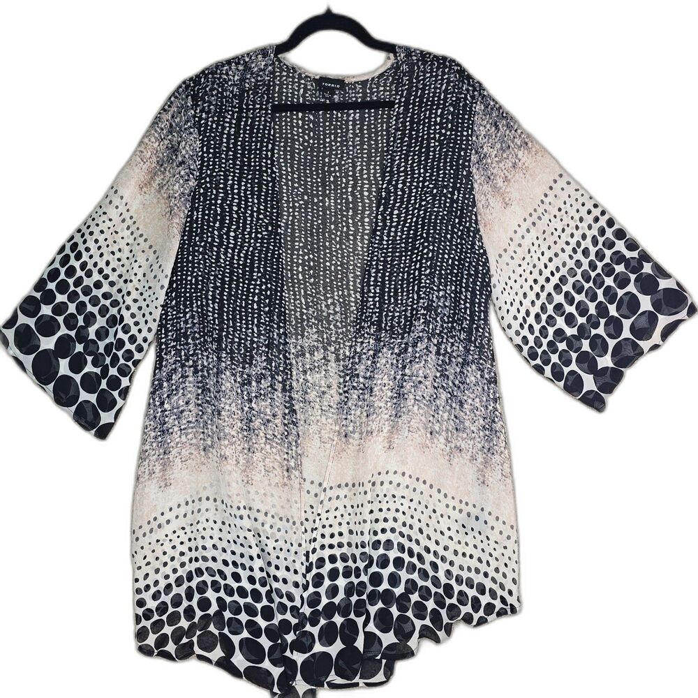 Torrid Sheer Duster Kimono Size 1 1X Black Polka Dot Open Front Boho - Picture 3 of 10
